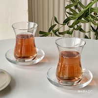 Tasses à thé en verre résistant à la chaleur turques, assiettes à goûter de style européen, tasses à café et à thé aux fleurs transparentes pour la maison