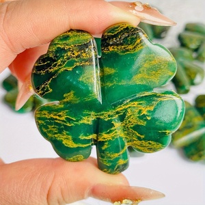 Carved Green Jade Four <b>Leaf</b> Clover Figurine Crystal Carvings Emerald Clover Feng Shui Home Decoration - Product Image 6