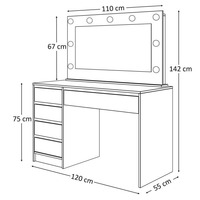 Coiffeuse blanche minimaliste en usine avec grand miroir et lumières LED à 5 tiroirs pour chambre à coucher