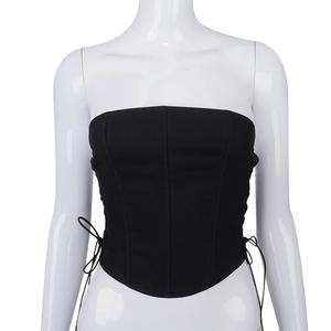 Top corset d'été pour femmes top de haute qualité noir à lacets fendu sur le côté - Product Image 3