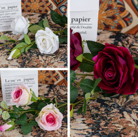 Centre de table en fleurs artificielles de style européen, trois roses en flanelle, pour la décoration de la maison et des mariages, fait main, toucher naturel