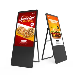 HUSHIDA Smart Lcd Signage Android Kiosk Portable Floor Stand Display Digital Signage Digital Poster With Handle