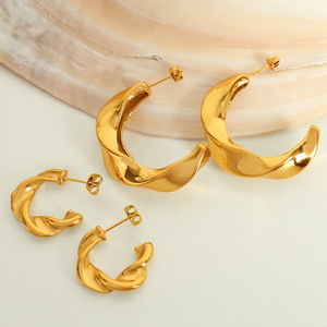 Pendientes de aro geométricos dorados para mujer, uso diario EH399-EH550 - Product Image 1