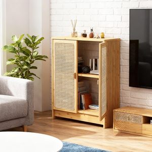 Meuble de rangement pour routeur Wi-Fi avec étagères réglables, 2 niveaux, en <span class=keywords><strong>bambou</strong></span> et <span class=keywords><strong>rotin</strong></span>, support pour modem, boîte organisatrice pour la maison et le bureau, sans panneau arrière - Product Image 2