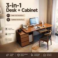 Bureau d'étude combiné ergonomique moderne 3-en-1 intégré avec grandes jambes en bois massif renforcé pour la maison et les étudiants (vente en gros)