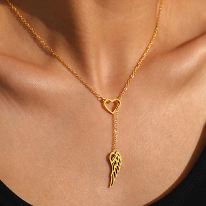 2026 Quality Non-Fading Stainless Steel Collar Necklace Elegant Gold Silver Heart <strong>Angel</strong> Wing Pendant Necklace <strong>Gifts</strong> for Women - Product Image 1