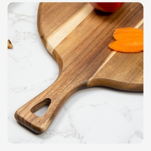 Planche à découper en bois d'acacia de haute qualité, planche à servir, planche à fromage, assiette ronde à pizza avec poignée - Product Image 4