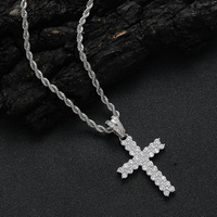 Usine Vente Chaude Hip Hop Laiton CZ Croix Pendentif Collier Plein Bling Zircon Or Argent Métal Couleur Placage Chaîne