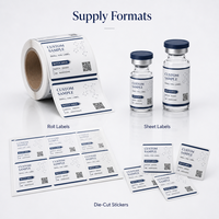 Etiquetas Personalizadas para Viales de Péptidos, Pegatinas Impermeables de PET para Botellas Pequeñas de Vidrio de 3ml, 5ml y 10ml, Rollo de Hojas, Servicio de Impresión OEM