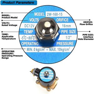 Vanne solénoïde électrique en laiton Cgele 12V 1/2 pouce normalement fermée pour eau, air, gaz, carburant, huile - Product Image 1