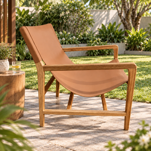 <b>Teak</b> sling chair designed with quality <b>wood</b> and supportive seating to enhance modern outdoor furniture collections - Product Image 2