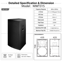 Haut-parleur PA passif 3 voies 15 pouces 550W/2200W 115dB 139dB SPL max 8 Ohm 65x40 Horn NL4 MDF pour scène, église, mariage