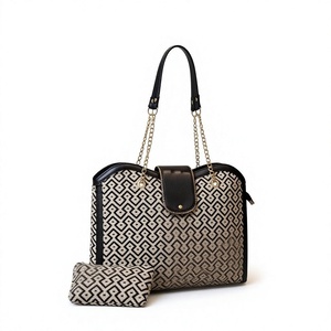 Geometric Pattern Casual Canvas Tote Bag Large Capacity Water Resistant Shoulder <b>Handbag</b> <b>Chain</b> <b>Strap</b> for Lady Easter Daily - Product Image 1