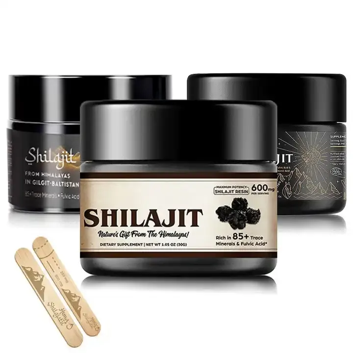 Shilajit orgánico resina pura Himalayan shilajit suplementos cápsulas 10% Fulvic ácido líquido oro Shilajit resina