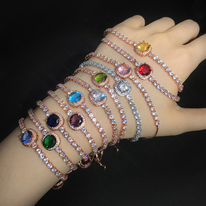 Bracciali di lusso a <span class=keywords><strong>mano</strong></span> placcato <span class=keywords><strong>oro</strong></span> multicolore zircone regolabile catena da Tennis braccialetto gioielli moda coreana per le donne - Product Image 1