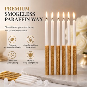 Velas de Cumpleaños Largas con Purpurina Dorada, Adorno para Pastel con Soportes de Plástico, Velas de Parafina sin Humo para Cumpleaños Infantiles - Product Image 5