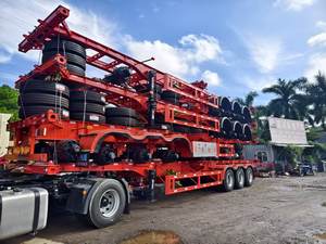 Pengiriman laut kontainer kerangka Trailer bingkai 40Ft 5 kaki Flatbed kerangka kerangka 4 Axle Semi Trailer dan roda - Product Image 3