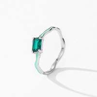 Bague vintage en argent sterling S925 avec émail, bande ondulée en zircon taille émeraude, bijou de luxe minimaliste pour femme