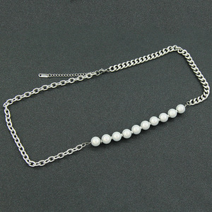 Glass Pearl Hipster Wear <b>Titanium</b> Steel Necklace 0 <b>Chain</b> Cuban <b>Chain</b> Splicing Neutral Tanjing Fashion Lijing Necklace - Product Image 2