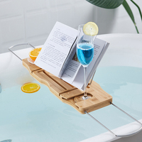 Multifunktionales Badezimmer-Aufbewahrungsregal 1 Stück Verstellbares Bambus-Badewannentablett Rutschfester Badetisch Badezimmer-Tablett zur Entspannung
