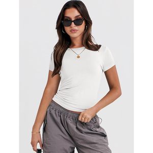 T-shirt à manches courtes pour femme FOXA, col rond, coupe ajustée, t-shirt basique, longueur normale, 100% coton, tissu jersey respirant - Product Image 2