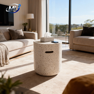 Mesa de Centro Moderna Minimalista de Fibra de Vidrio Resistente con Textura de Terrazo Cilíndrica para Sala de Estar, Dormitorio, Hotel, Patio - Product Image 6