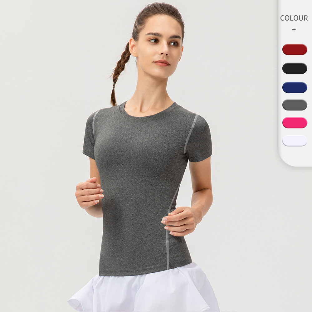 Wholesale High Elastic Polyester Spandex Quick Dry Tight Gym Fitness Running Ladies Tshirt Custom logo Sports Women Yoga T-shirt