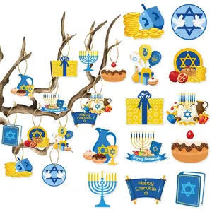 Hanukkah Paper Hanging Ornaments Chanukah Party Gift Tags with String Happy Hanukkah Tree Ornaments for Holiday Party Decor