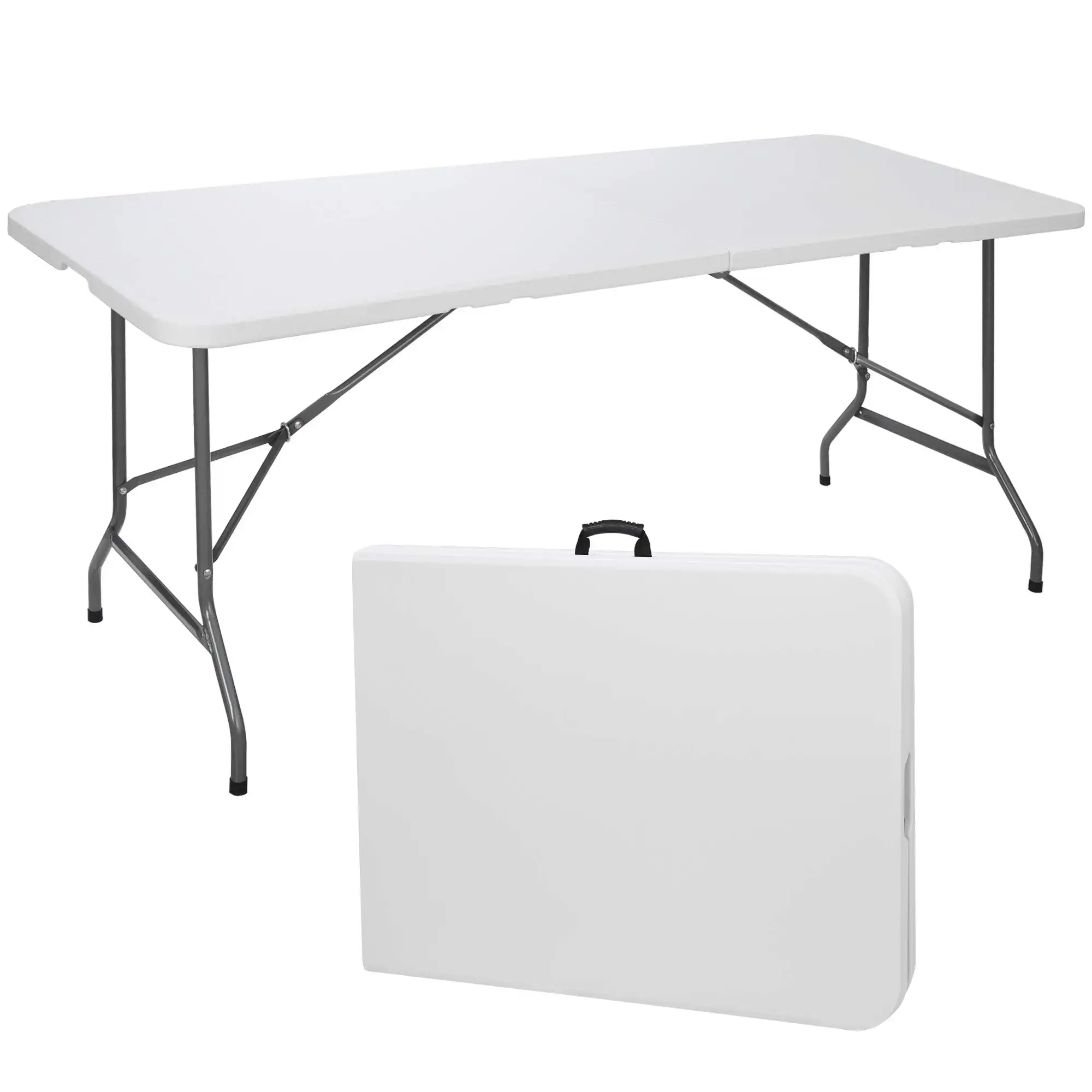 Portable 4 Foot Plastic Folding Table for Indoor Outdoor Heavy Duty Fold-in-Half Picnic Party Camping Barbecues Table