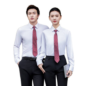 Hotel Front Desk Uniform Long Sleeve Shirt Solid Color Anti-Wrinkle Polyester Unisex Workwear - Product Image 5