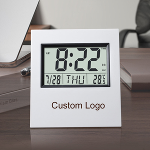 Horloge numérique de bureau LCD à piles en plastique avec alarme, calendrier, fonction snooze, température intérieure, minuteur, grand logo, pour montage mural, Reloj - Product Image 6