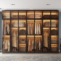 Système de dressing sur mesure pour toute la maison, dressing en L avec portes vitrées modernes, construction en contreplaqué, étanche et durable pour chambre à coucher