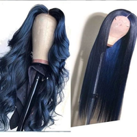 Perruque de cheveux humains Remy longue, bleu marine, pré-épilée, 13x4 sans colle, avec closure transparente 5x5, ondulations lâches, couleur mixte
