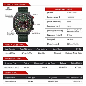 นาฬิกา NAVIFORCE รุ่น 8057 สำหรับผู้ชาย นาฬิกาสปอร์ตกันน้ำ ควอตซ์ จับเวลา โครโนกราฟ ของขวัญสำหรับผู้ชาย ปี 2024 - Product Image 4