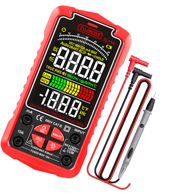 ZLLJMETER Auto Range Digital LCD Multimeter ZL126B AC/DC Voltage 0-750V DC 0-600V Resistance 0-100Mohm Capacitance Diode