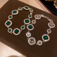 Bracelet en cuivre plaqué or 18 carats de luxe, lourd, 17g |   Chaîne à maillons larges en zircone cubique vert émeraude pour femmes, vente en gros