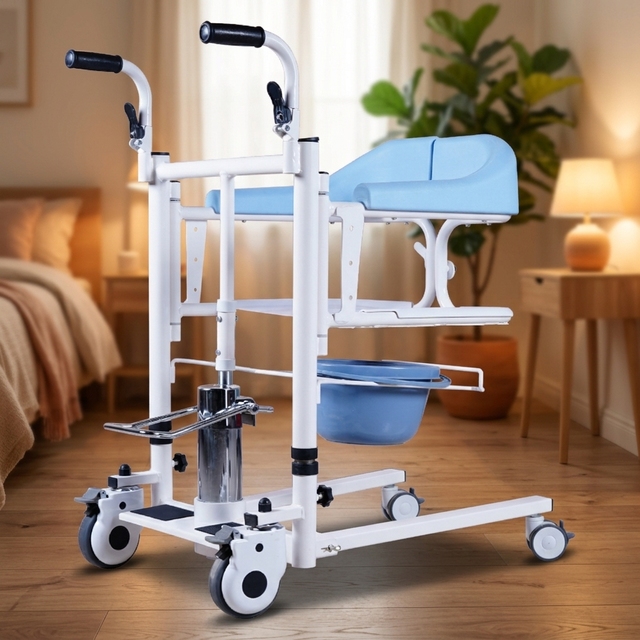 Portable Hydraulic Patient Lift Transfer Chair for Elderly Disabled Nursing Care Home Commode Wheelchair Bathroom Aid Device