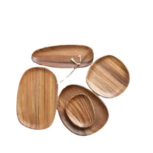 Juego de bandejas de madera de nogal, forma ovalada, para servir té, frutas y almacenamiento. - Product Image 1