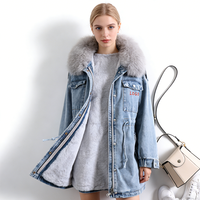 Vestes en jean d'hiver élégantes pour femmes, fabriquées sur mesure, manteau long décontracté pour femmes, manteau d'hiver respirant en coton crocheté, col en fourrure