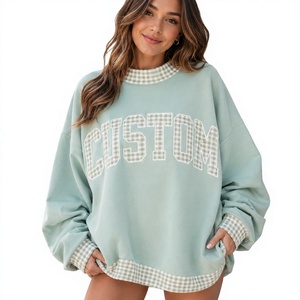 Custom <b>Letter</b> <b>Applique</b> Embroidery Women's Oversized Mock Neck Long Sleeve Fleece Sweatshirt Eco-Friendly 340g Polyester / Cotton - Product Image 1