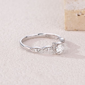 Personnalisable Simple18K Bague de fiançailles en or blanc Diamant naturel rhodié élégant Livraison rapide Cadeau de mariage pour la fête des femmes - Product Image 5