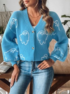 <span class=keywords><strong>Cardigan</strong></span> in maglia jacquard da <span class=keywords><strong>donna</strong></span>, ampio, casual, traspirante, <span class=keywords><strong>con</strong></span> <span class=keywords><strong>cerniera</strong></span> frontale e logo, ideale per l'Halloween e l'inverno - Product Image 5