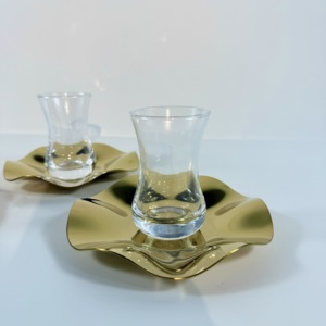 Fatto a mano in stile turco arabico lussuoso vassoio piatto d'oro moderno vetro trasparente tazza Set di caffè resistente al calore tè casa azienda <span class=keywords><strong>Cafe</strong></span> - Product Image 1