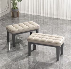Modern Tufted PU Leather <b>Bench</b> With Wood Legs For Living Room Home Furniture Contemporary Design - Product Image 2