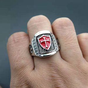 Templar Order <b>Ring</b> <b>Silver</b> Men's Shield <b>Cross</b> Design Titanium Steel Jewelry Gift - Product Image 3