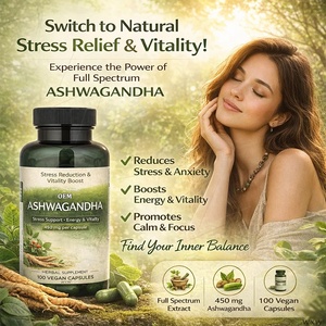 แคปซูลอัชวากันธาธรรมชาติ 100% คุณภาพดี ราคาประหยัด <span class=keywords><strong>450</strong></span> มก. อาหารเสริมสมุนไพรวีแกน ช่วยบรรเทาอาการวิตกกังวล - Product Image 4