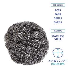 Éponge en acier inoxydable grande taille 2,5 x 2,75 gris acier, 12 par carton, pour le nettoyage de la vaisselle - Product Image 2