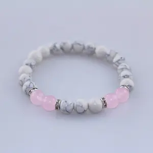 Atacado Europa e América 8MM Branco Turquesa e Rosa Cristal Frisado Pulseiras para As Mulheres