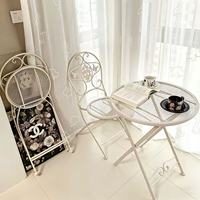 Ensemble de table et de chaises pliantes en fer forgé 3 pièces, idéal pour les balcons, les patios et les salons de thé branchés