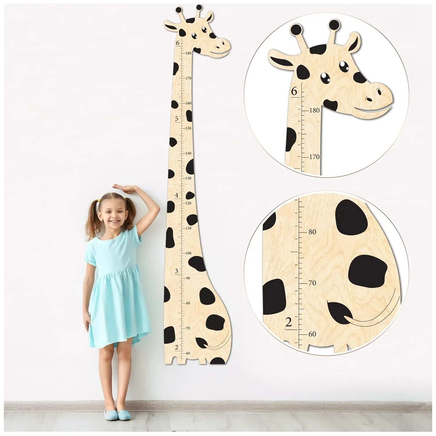 Simpatico giraffa bambini parete arte metro in legno per misurare il righello altezza grafico di crescita della scuola materna bambini decorazione ragazza